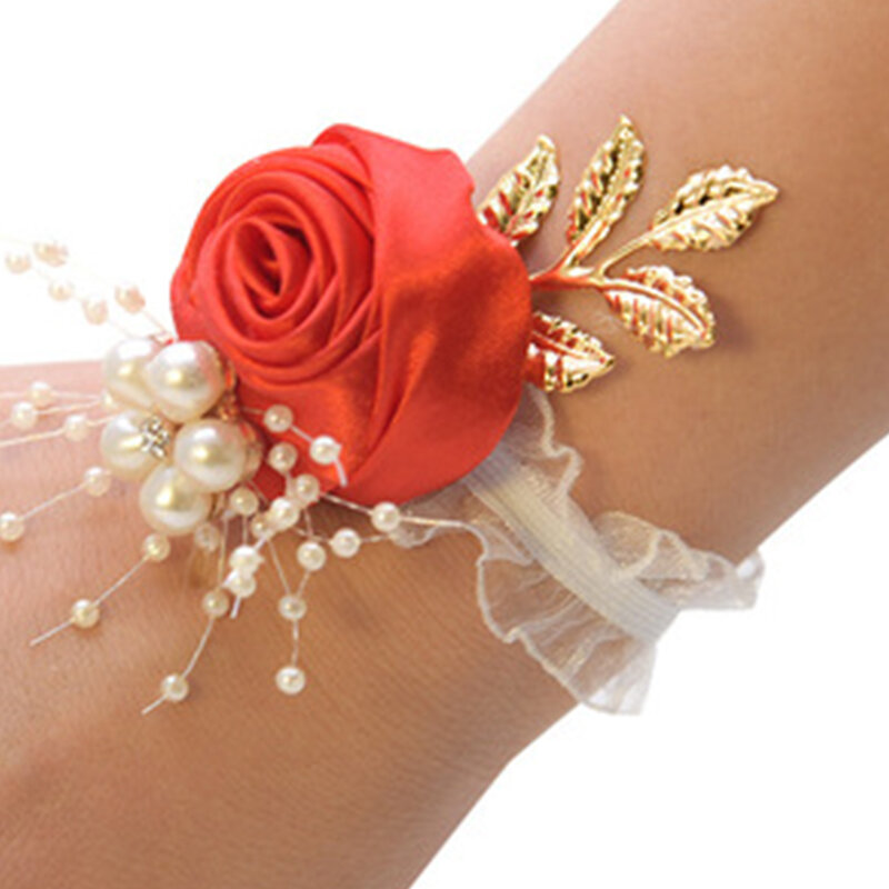 Flor elegante do pulso da pérola para a noiva, flores da mão, casamento romântico, madrinhas, bracelete do baile, acessórios do partido, 1pc