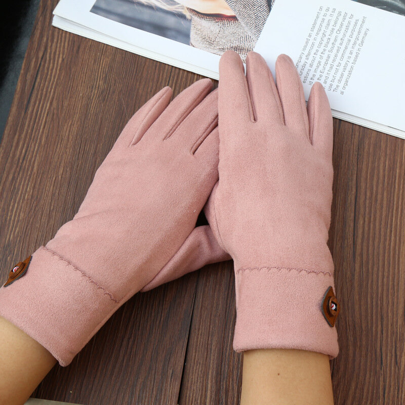 Zimowe damskie zamszowe oraz aksamitne zagęścić utrzymuj ciepły ekran dotykowy rękawiczki rękawiczki jazda na rowerze moda prosta nie nadęta