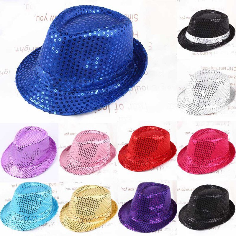 Men Women Glitter Sequin Fedora Trilby Cap Dance Jazz Hat Dress Dance Party Hat