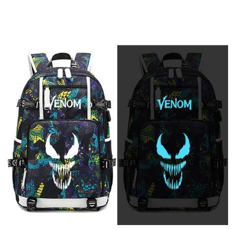 Mochila con dibujo de Venom, mochila con puerto USB, bolsa con diseño de serpiente, mochila para estudiante, bolsa de viaje, hombro bolsa de ordenador portátil