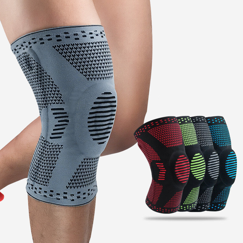 1 pçs tecelagem silicone joelho manga almofadas suporta brace voleibol basquete menisco patela protetores esportes joelheiras de segurança