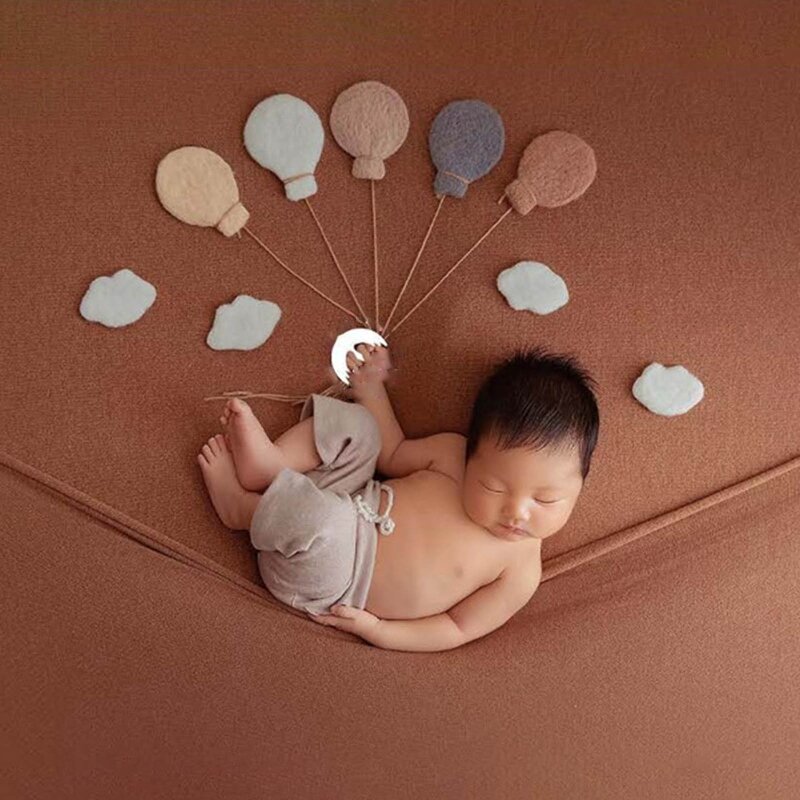 Adereços para fotografia de recém-nascidos, material de lã artesanal, balão de feltro com estrela e lua, acessórios para estúdio fotográfico infantil, 1 conjunto