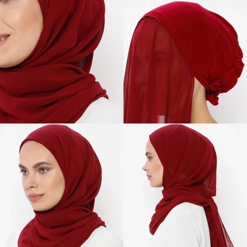 Chiffon liso feminino hijiab cachecol com camisa underscarf cap islam lenço interno muçulmano xale bandana estiramento hijab capa headwrap