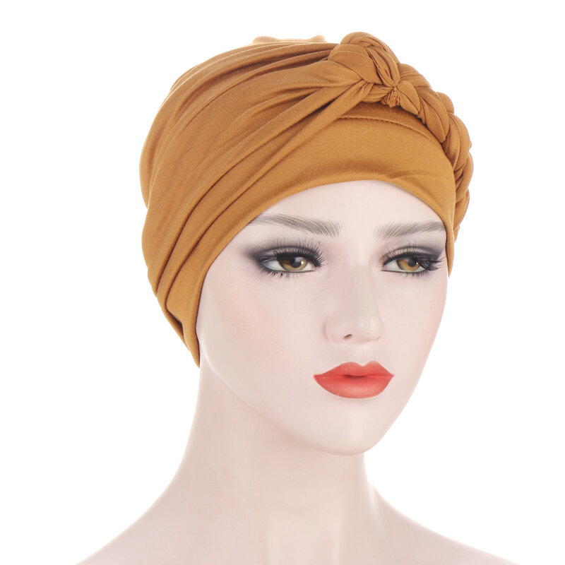 ผู้หญิงมุสลิม Braid หัว Turban ห่อมะเร็ง Chemo อิสลามอาหรับหมวกหมวกผม Bonnet Beanies