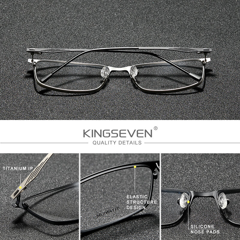 Kingsevenチタン合金光学メガネフレーム男性2020平方カスタム処方レンズ1.56 1.61男性の金属眼鏡