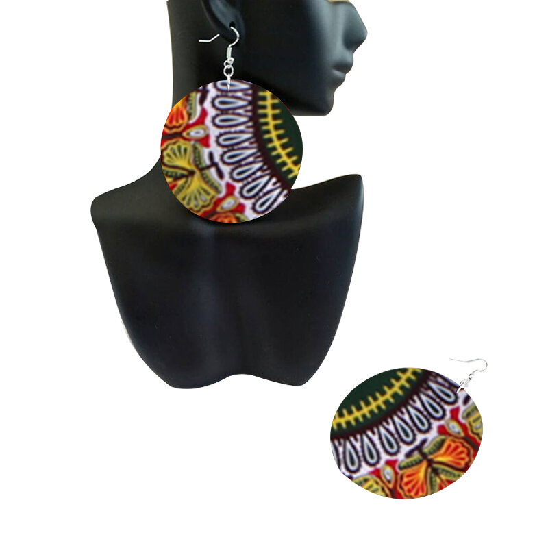 2021 nova multi cor ancara brincos étnicos tecido de impressão africana brincos circulares jóias brinco para mulher sp087
