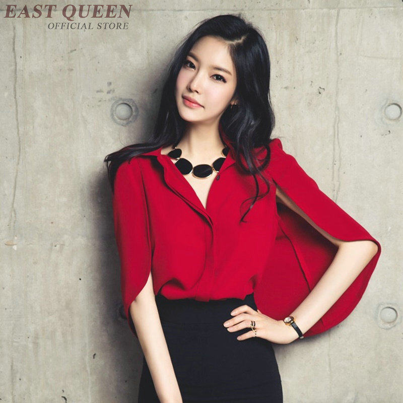Czerwona bluzka damska 2019 wiosna lato nowy nabytek koreański moda odzież damska Cape długi koszula bluzki damskie stylowe DD2269