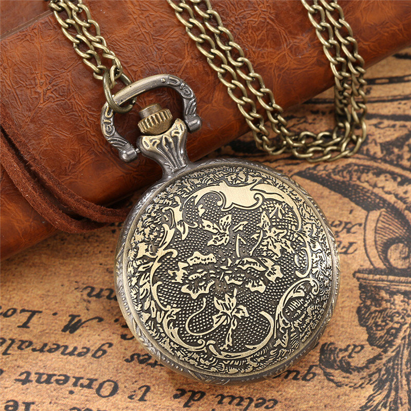 Reloj de bolsillo analógico de cuarzo para hombre y mujer, pulsera con diseño de Cabeza de Buda antiguo, con número árabe, caja de cazador completa, collar, cadena, regalo Retro