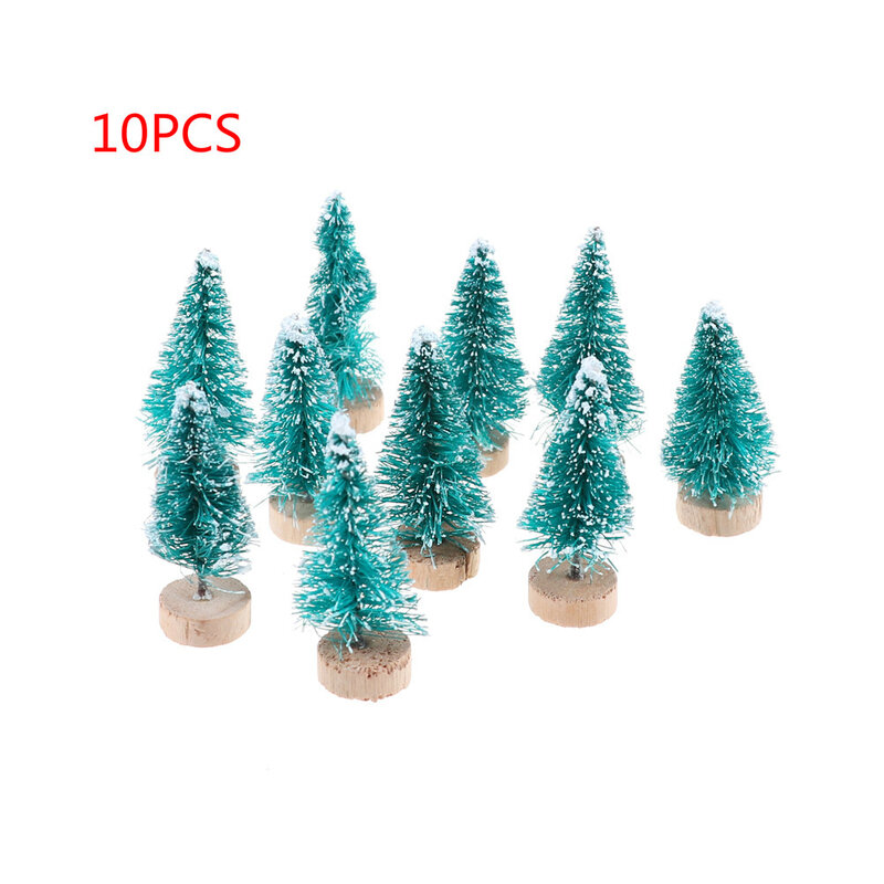 Pequeño árbol de Navidad de 1 a 12 piezas, pino falso, Mini cepillo de botella de Sisal, árbol de Navidad, Santa, nieve, escarcha, casa de pueblo