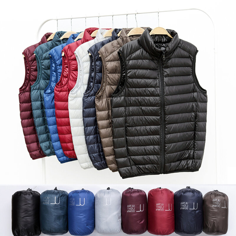 Manteau en duvet de canard ultraléger pour homme, veste en fibre, col montant, gilet coupe-vent, mode hivernale