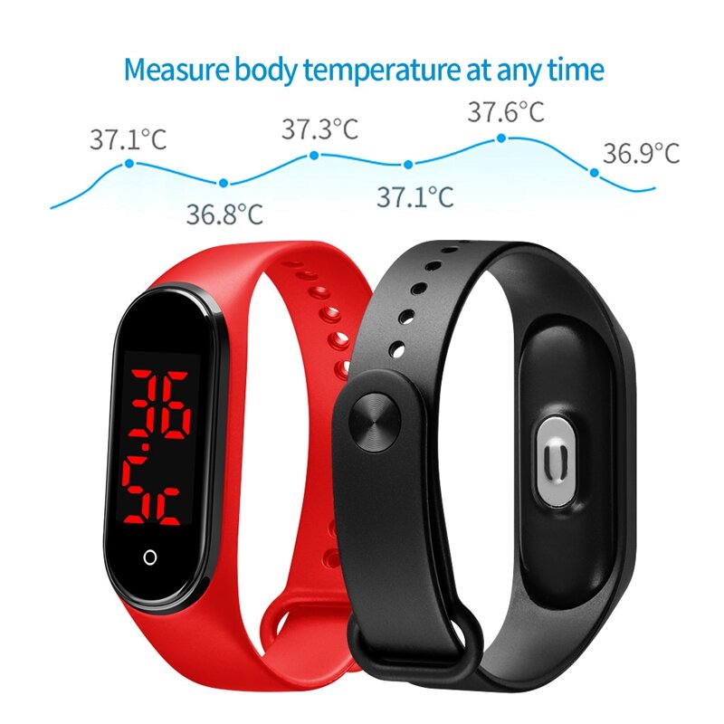 SKMEI Körper Temperatur Messung Armband Männer Frauen Damen Handgelenk Uhren Touchscreen Digital Tracker Mode Wiederaufladbare V8