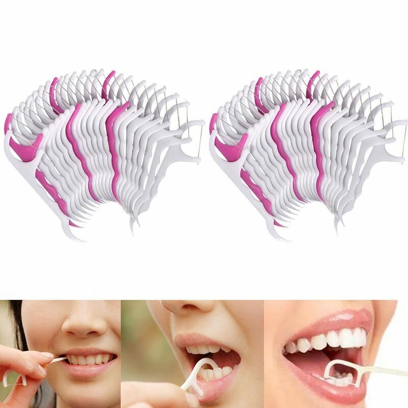 100pcs Dental Floss Flosser Brush Tooth Picks Oral Care Teethpick Sword