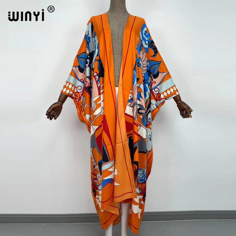 Winyi Boho Kleid Kimono Frauen Strickjacke Stich Kimono Cocktail Sexcy Boho Maxi afrikanischen Urlaub Fledermaus Ärmel Seide Robe