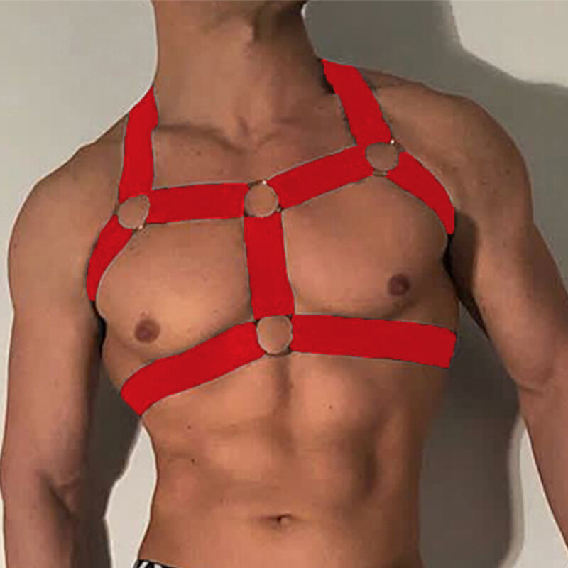 CLEVER-MENMODE Harness Men Strap Costume Sexy Shoulder Bondage Chest Lingerie Metal Ring Elastic Belt Erotic Hombre Hollow