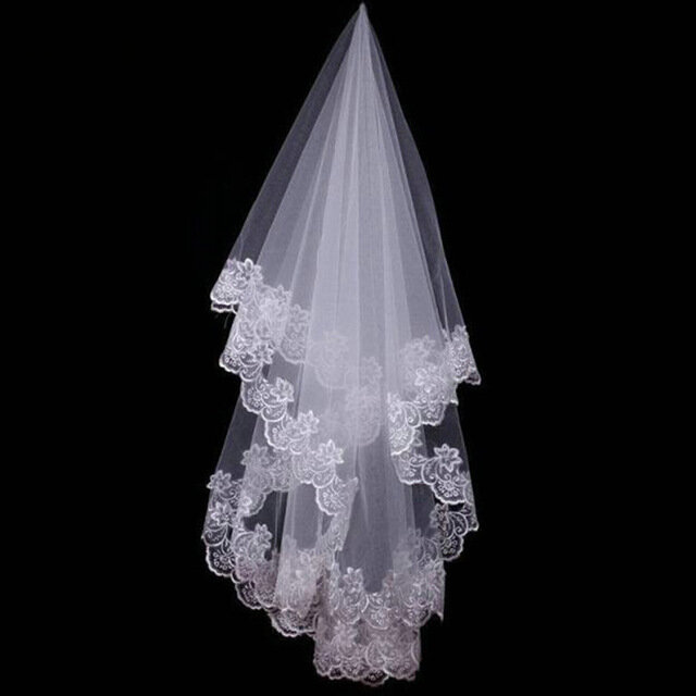 Jedna warstwa koronkowa krawędź welon slubny kości słoniowej długa suknie ślubne wesele i imprezy ślubne akcesoria do włosów opaski na głowę