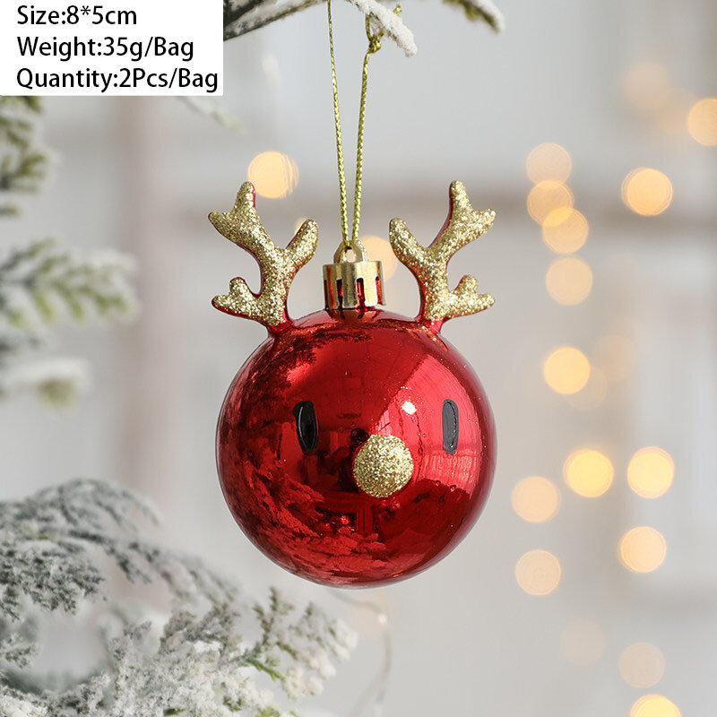 2pcs Elk Bolas De Natal Enfeites Xmas Tree Hanging Bauble Pingente Decorações de Natal para Casa Festa de Ano Novo Navidad 2023