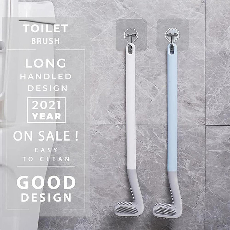 Longo Handled Silicone Toilet Brush Set, Escova De Limpeza De Golfe, Modern Higiênico Banheiro Acessórios, Preto