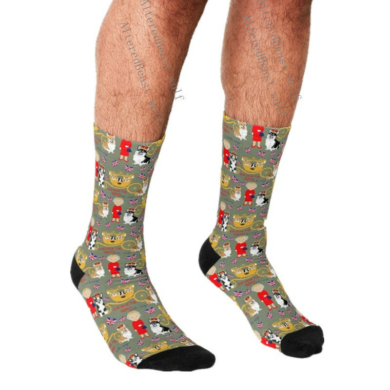 Мужские носки Харадзюку милые корги с мультяшным принтом индивидуальные счастливые хип-хоп новые скейтбордные круглые повседневные сумасшедшие забавные носки