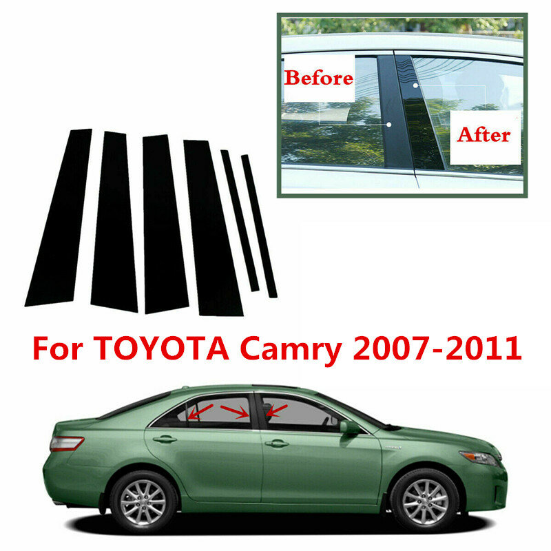 6 Stks/set Voor Toyota Camry 2007-2011 Glanzend Zwart Pvc Deur Venster Pijler Post Cover Trim