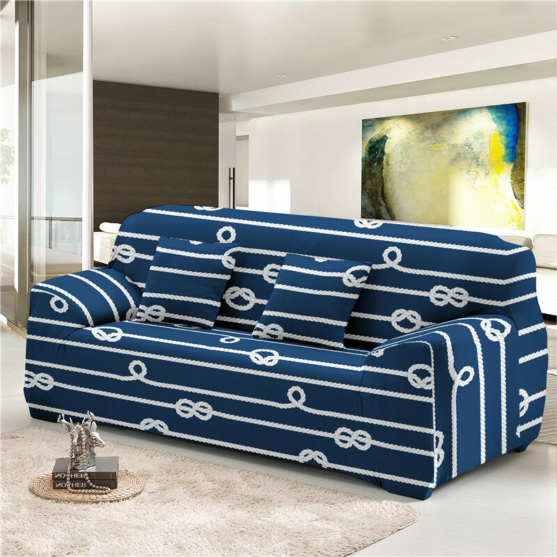 ZEIMON Ocean Pattern estiramiento elástico sofá fundas estrella de mar Conch impreso para sala de estar esquina sofá fundas 1 pieza Slipcovers