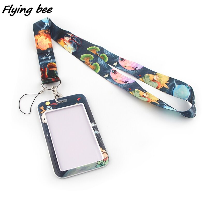 Flyingbee-Porte-cartes avec lanière pour le personnel, porte-cartes de bus, porte-cartes de dessin animé, petit prince et renard, X1283