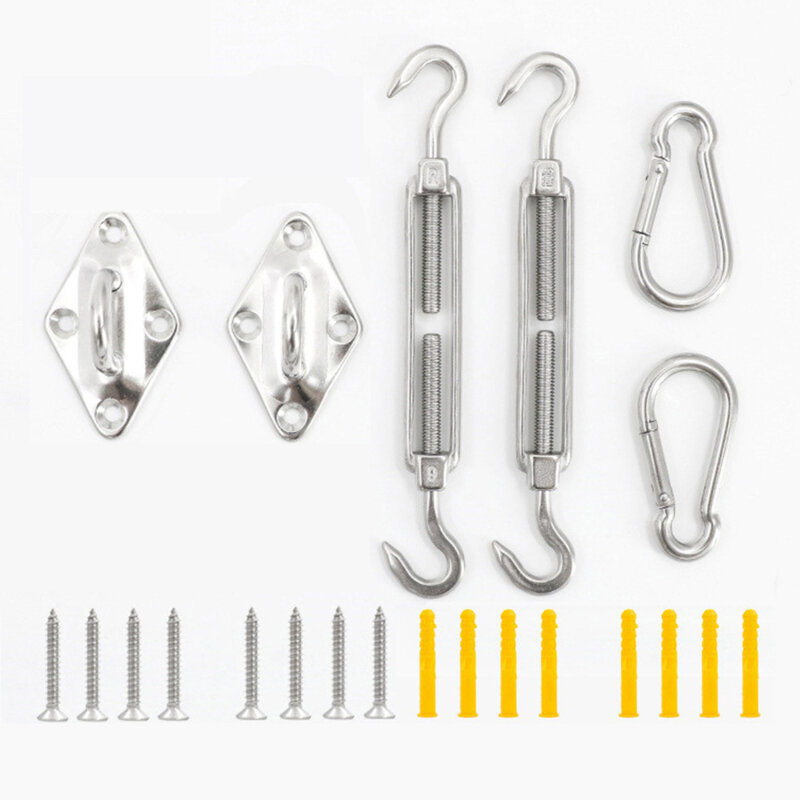 22pcs/set 5mm Shade Sail Canopy Accessory 304 Stainless Steel Hardware Kit Turnbuckle Pad Eye Carabiner Clip Hook Screws Silver