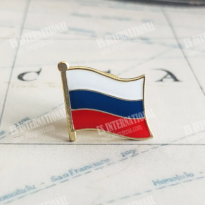 Bendera Nasional Rusia Kristal Epoksi Logam Enamel Lencana Bros Koleksi Souvenir Hadiah Kerah Pin Aksesori Ukuran 1,6*1.9Cm