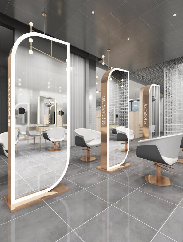 Red-Espejo de mesa para peluquería, espejo de doble cara a la moda para salón de belleza, con luz LED táctil