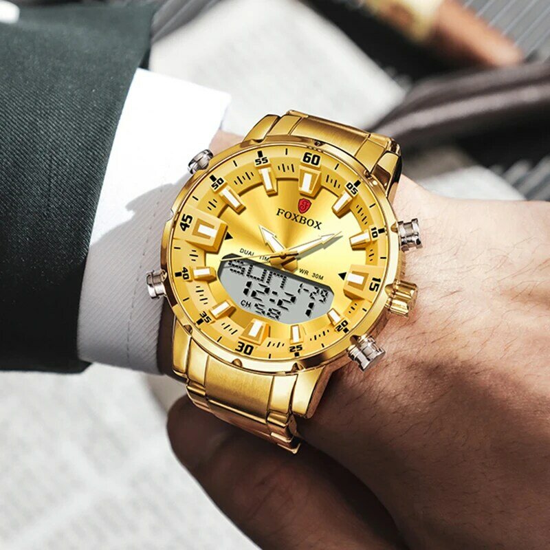 LIGE 2022 nuovi orologi da uomo di moda di lusso di marca superiore orologio sportivo in acciaio inossidabile dorato orologio analogico digitale al quarzo grande per uomo
