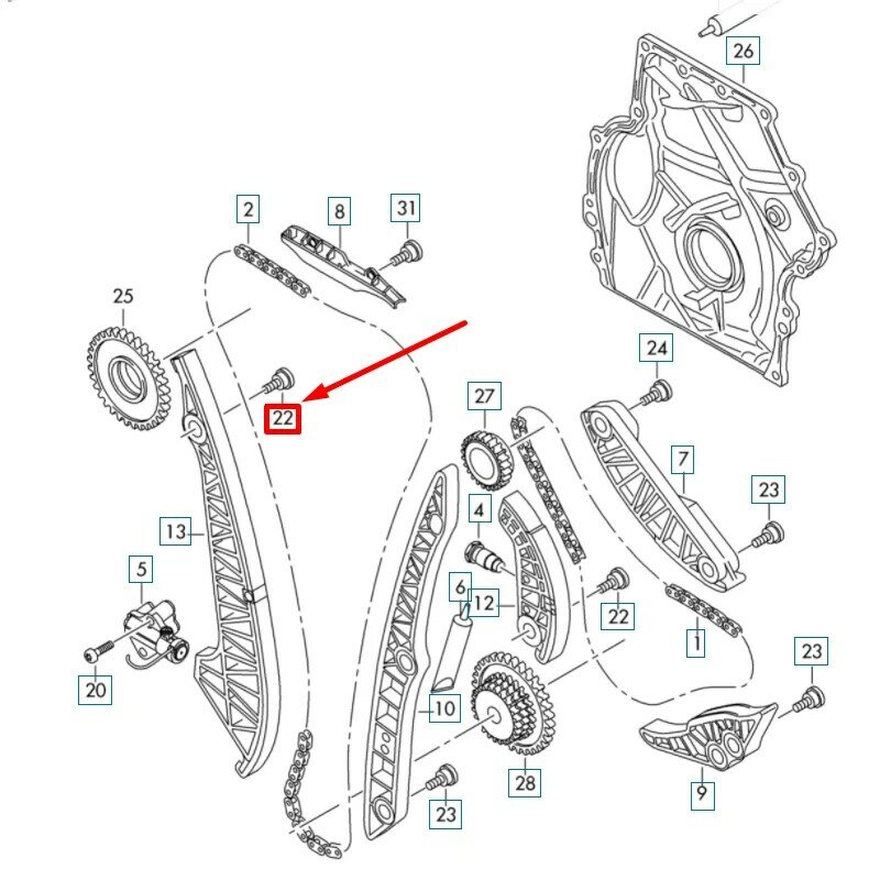 Cadena de distribución de árbol de levas para coche, tornillo de riel de guía de cadena de distribución, M8X14X33mm, cabeza Torx, N91130301, para Audi A4 B9
