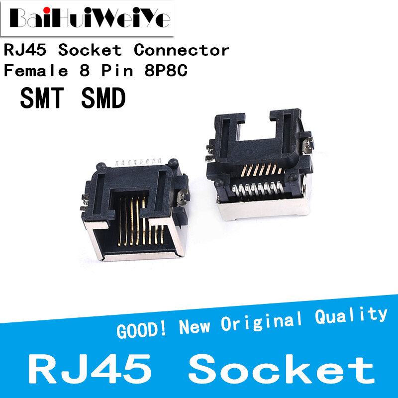 Conector RJ45 de 8 pines, conector hembra 8P8C SMT SMD, 10 unids/lote