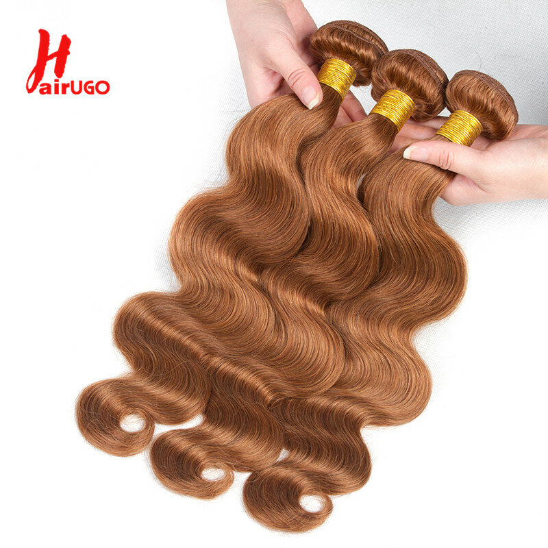 HairUGo-extensiones de cabello humano ondulado Remy, 100% humano mechones de cabello, marrón, 10-26 ", 30 #