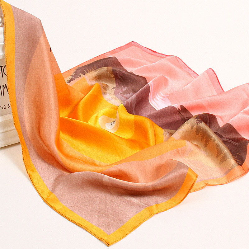 53x53cm Natural Silk Square Scarf Luxury Silk Neckscarf Small Print Bandana Women Echarpe Femme Spring Thin Silk Headscarf