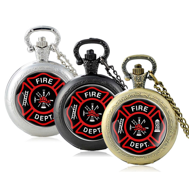 Классические винтажные кварцевые карманные часы с кабошоном из стекла для пожарной бригады, мужские и женские Ретро-часы с подвеской и цепочкой, часы в подарок