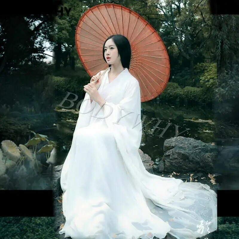 Gaun Wanita Elegan Retro Chic Putih Baju Peri Kuno Tiongkok Panjang Gaun Hanfu Tang Kostum Cosplay