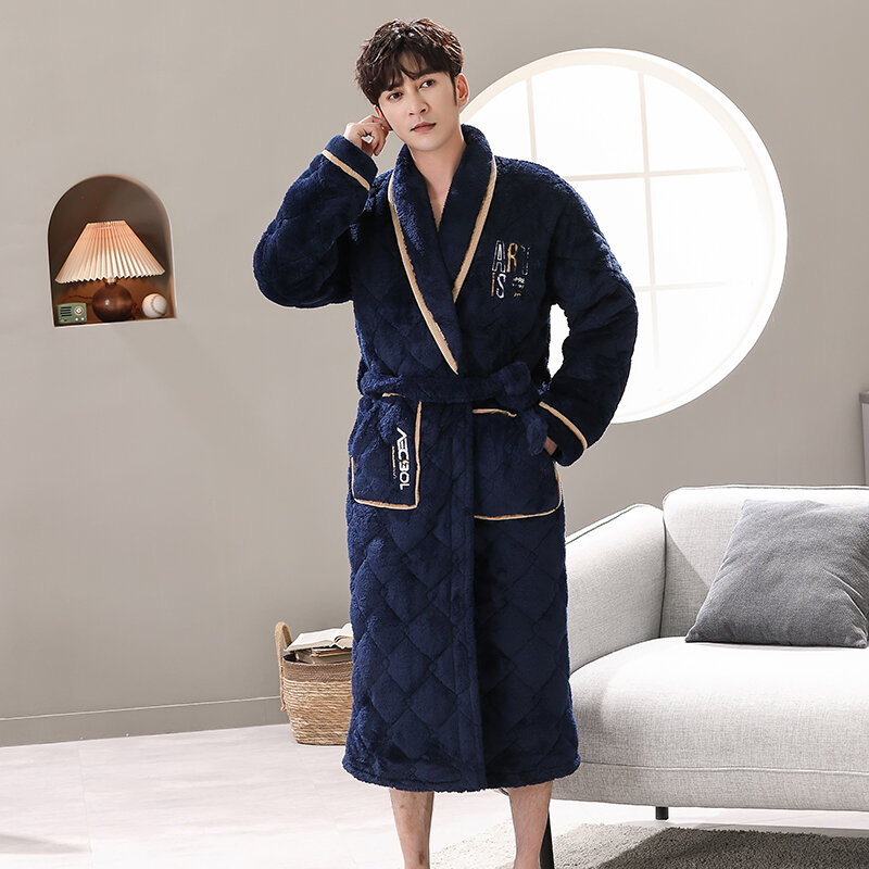 Roupão de banho de inverno de lã coral roupão de banho masculino roupão de banho homem flanela acolchoado pijama grosso longo spa robe chuveiro homewear