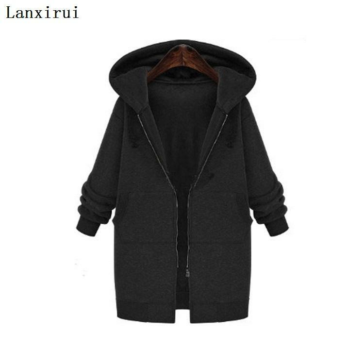 Lanxirui  women's large lapel hooded coat in the long section loose plus fat winter cotton suits women