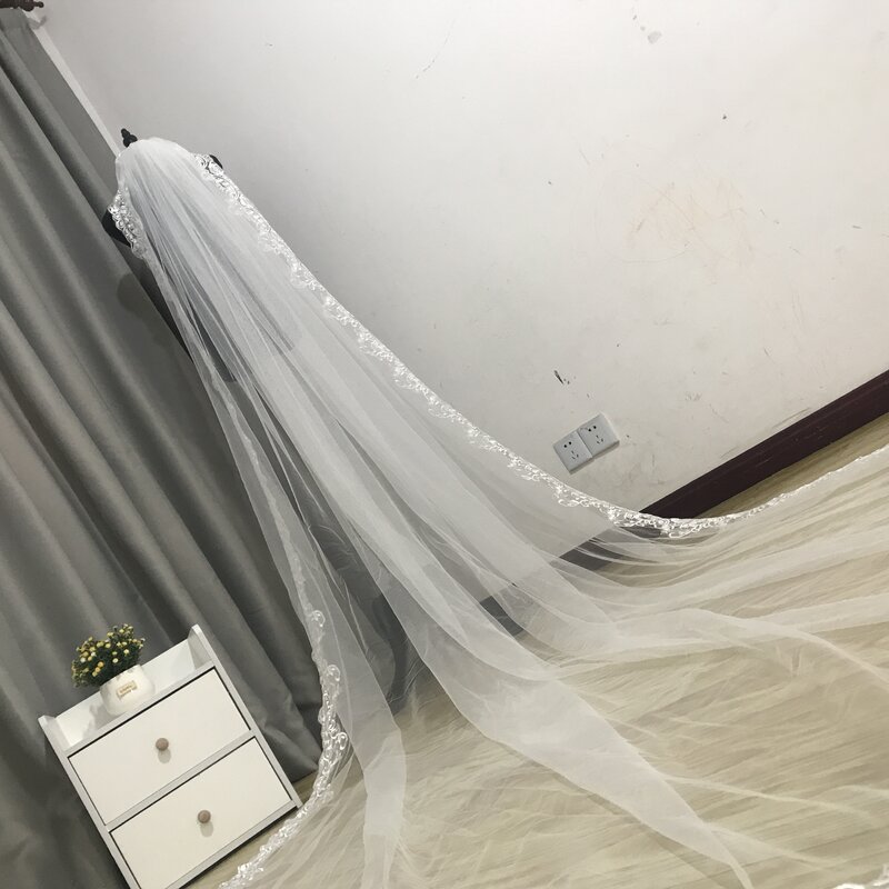 Velo de novia con peine de Metal, accesorio de alta calidad, 3 metros, una capa, Blanco/Marfil