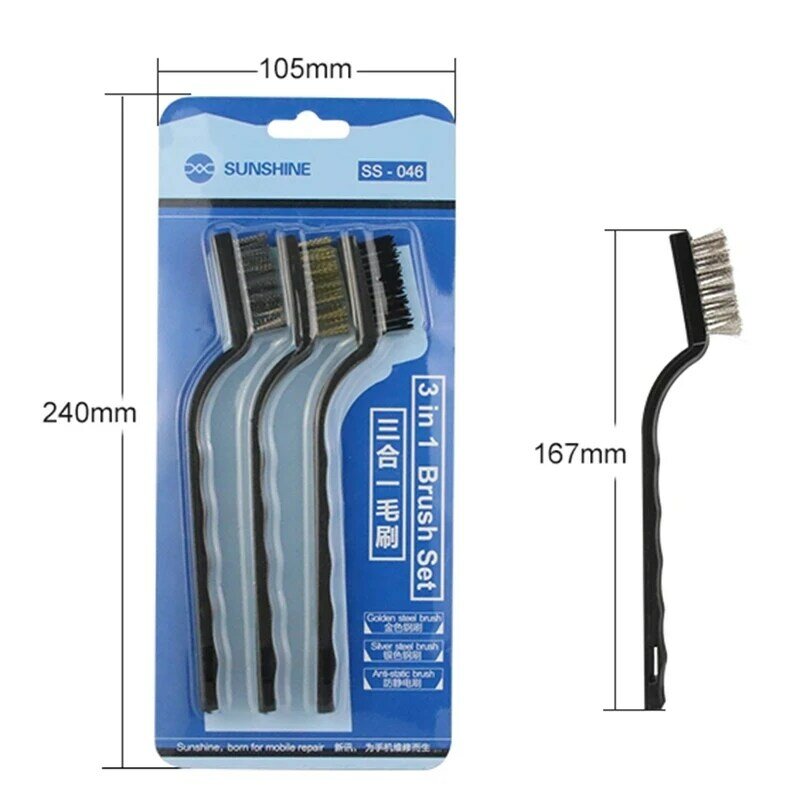 Sunshine SS-046 3 in 1 Cleaning Brush Set For Motherboard Dust Remove Cleaning Repair Gold/Silver/Antistatic Brush Tools