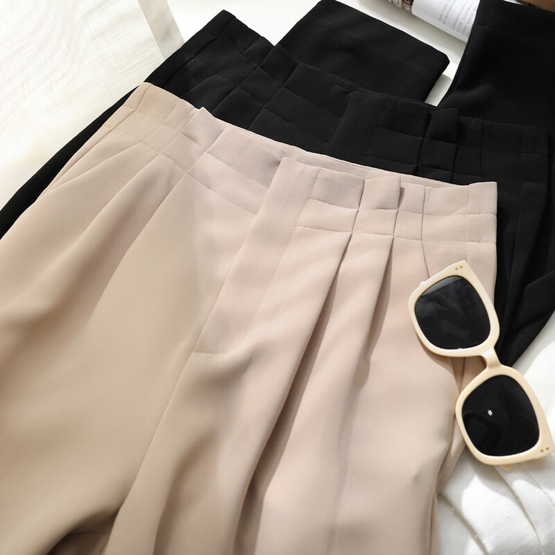 Pantalon Long décontracté en coton pour femmes, de haute qualité, noir, à la mode, nouvelle collection hiver et automne 2021