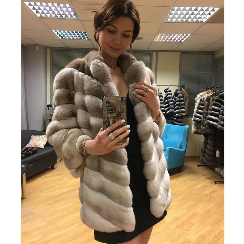 女性のための本革のウサギの毛皮のコート,女性のためのファッショナブルな暖かいオーバーコート