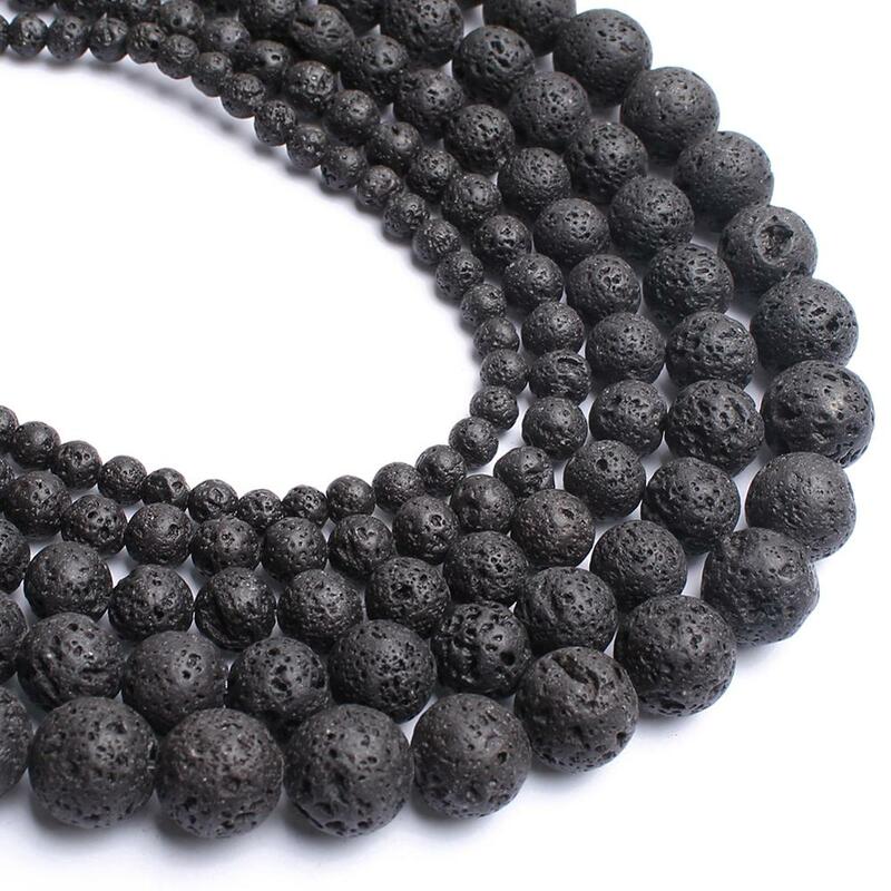 Perles rondes en pierre de lave volcanique noire naturelle, taille au choix de 4 à 14mm, 15 pouces, pour la fabrication de bijoux, Bracelet à faire soi-même, vente en gros
