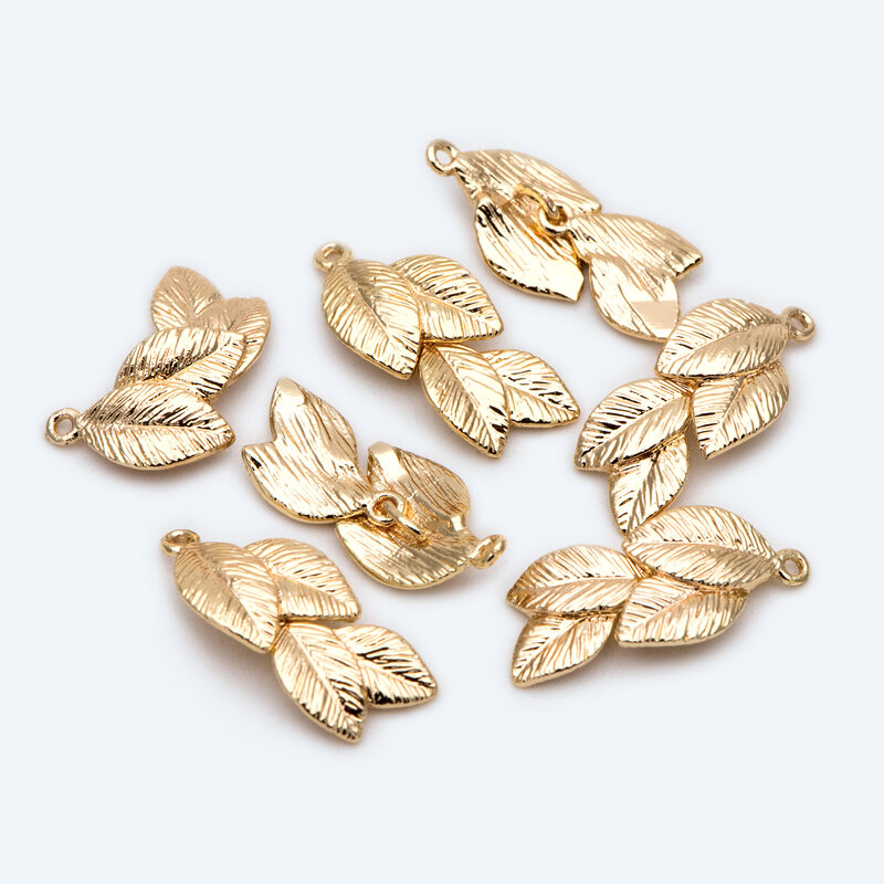 10 pces folha charme, verdadeiro 18k ouro chapeado charme, jóias que fazem suprimentos, simples charme folhas (GB-2251)