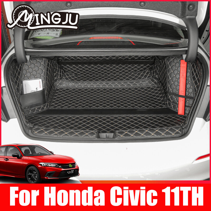 Коврик для автомобильного багажника для Honda Civic 11th 2022, коврик для заднего багажника, кожаный напольный коврик, протектор, аксессуары, коврики для установки