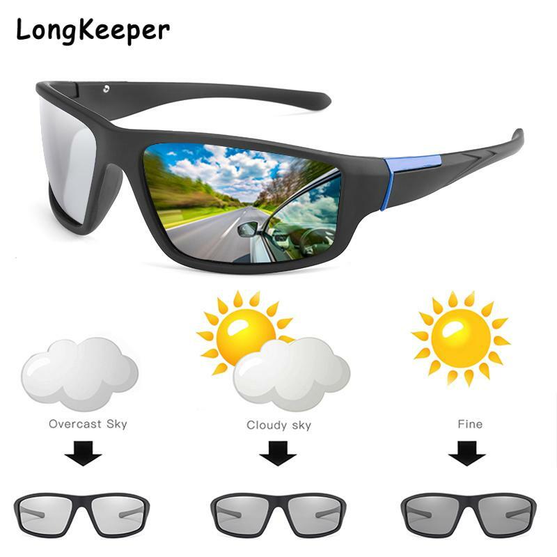 Óculos de sol fotocromático para homens, óculos de dirigir polarizado com lente camaleão, marca retrô quadrado de dia e noite