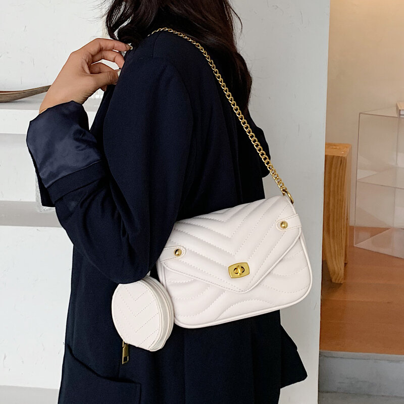 Маленькая женская модель 2023, новый кошелек и сумки, Женская дорожная сумка через плечо, женская сумка-слинг на цепочке, 2 шт./комплект