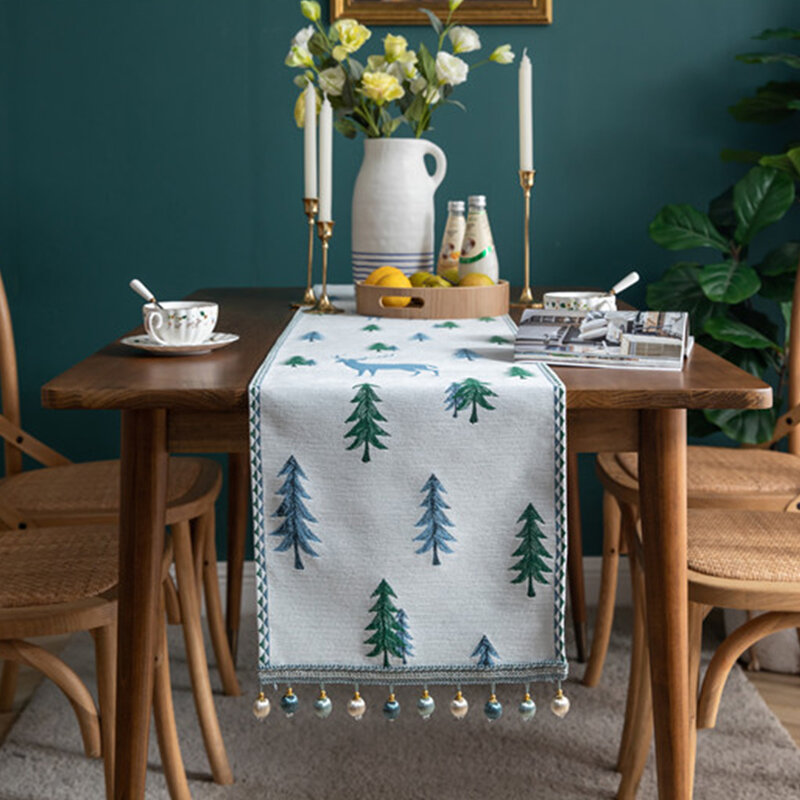 Camino de mesa de árbol de Navidad, Mantel Individual de comedor, decoración rústica de cocina para el hogar, vacaciones de invierno, alce navideño, Año Nuevo
