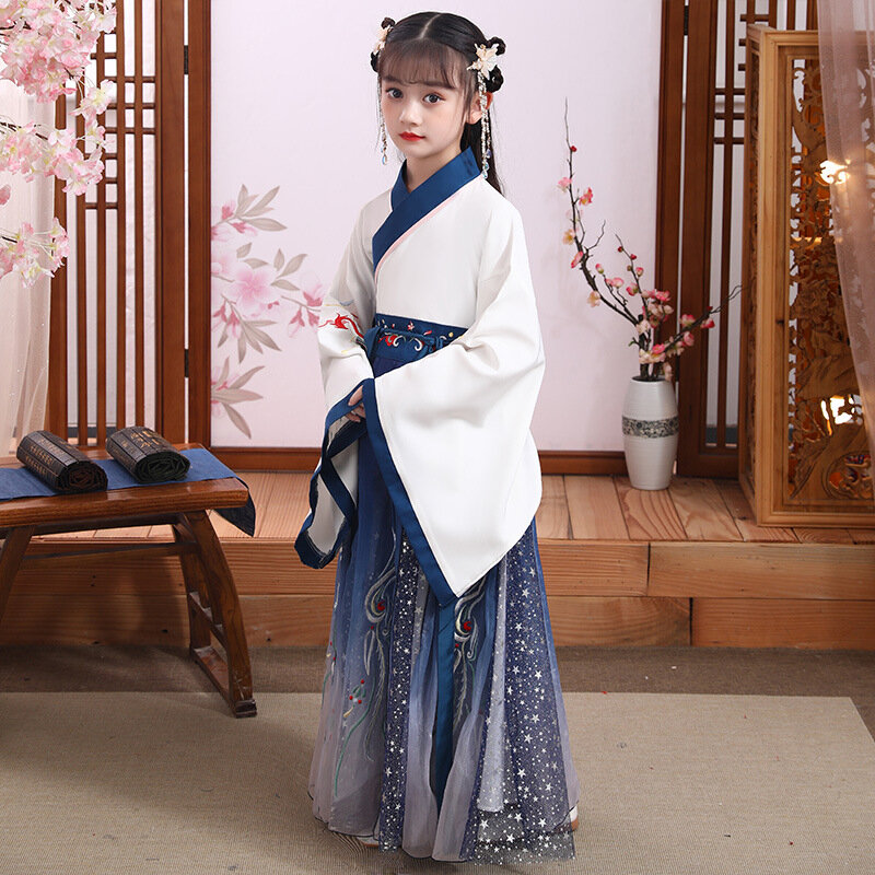 Gaun Fotografi Setelan Tang Hanfu Pakaian Tradisional Tiongkok Kuno Gaun Pertunjukan Tari Panggung Anak Perempuan Gaun Cheongsam