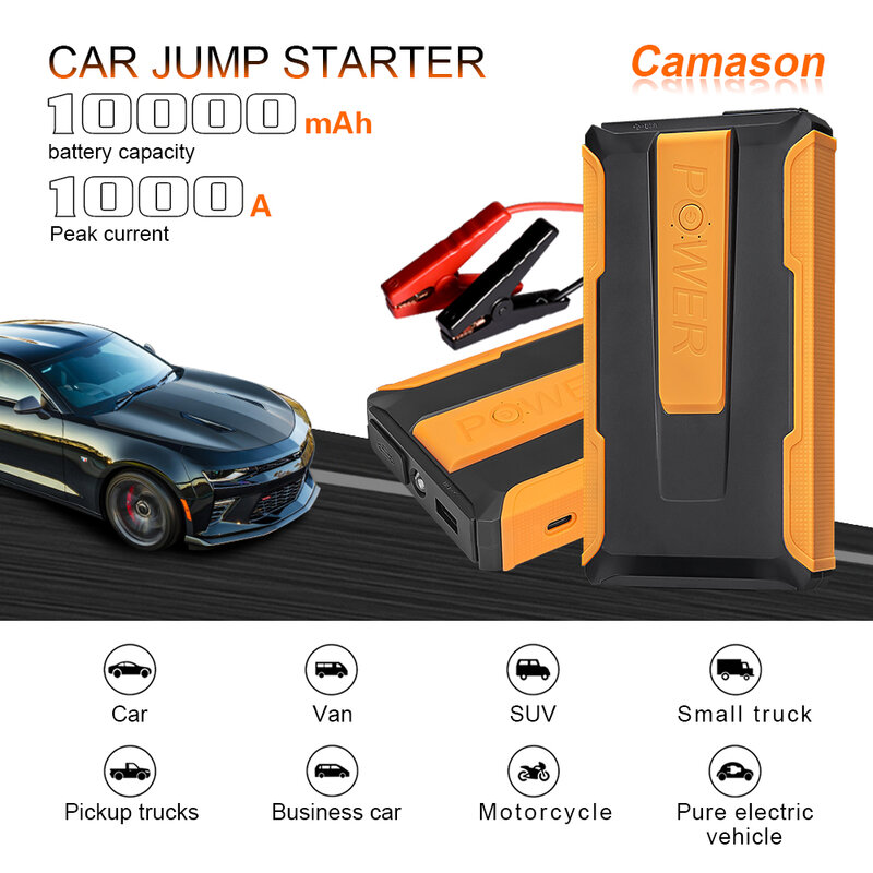 Camason-Car Jump Starter Power Bank, 1000A, Dispositivo de partida, Bateria, Bateria de carro, Auto Carregador de Emergência Booster, Start Up