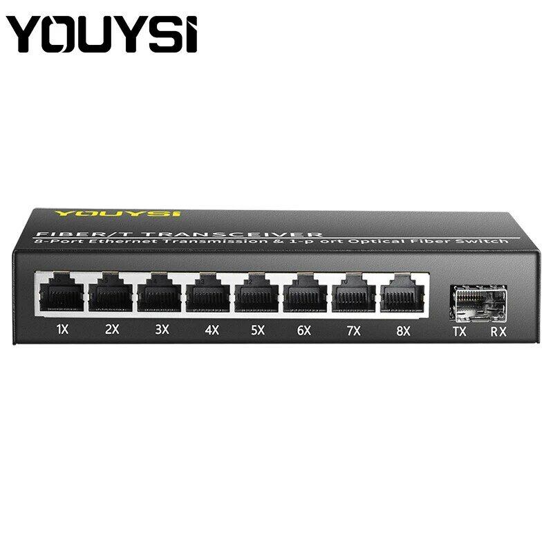 Conversor dos meios da fibra de youysi YYS-MC518F ao transceptor do conversor sfp 100/1000m ethernet dos meios do gigabit do porto 8